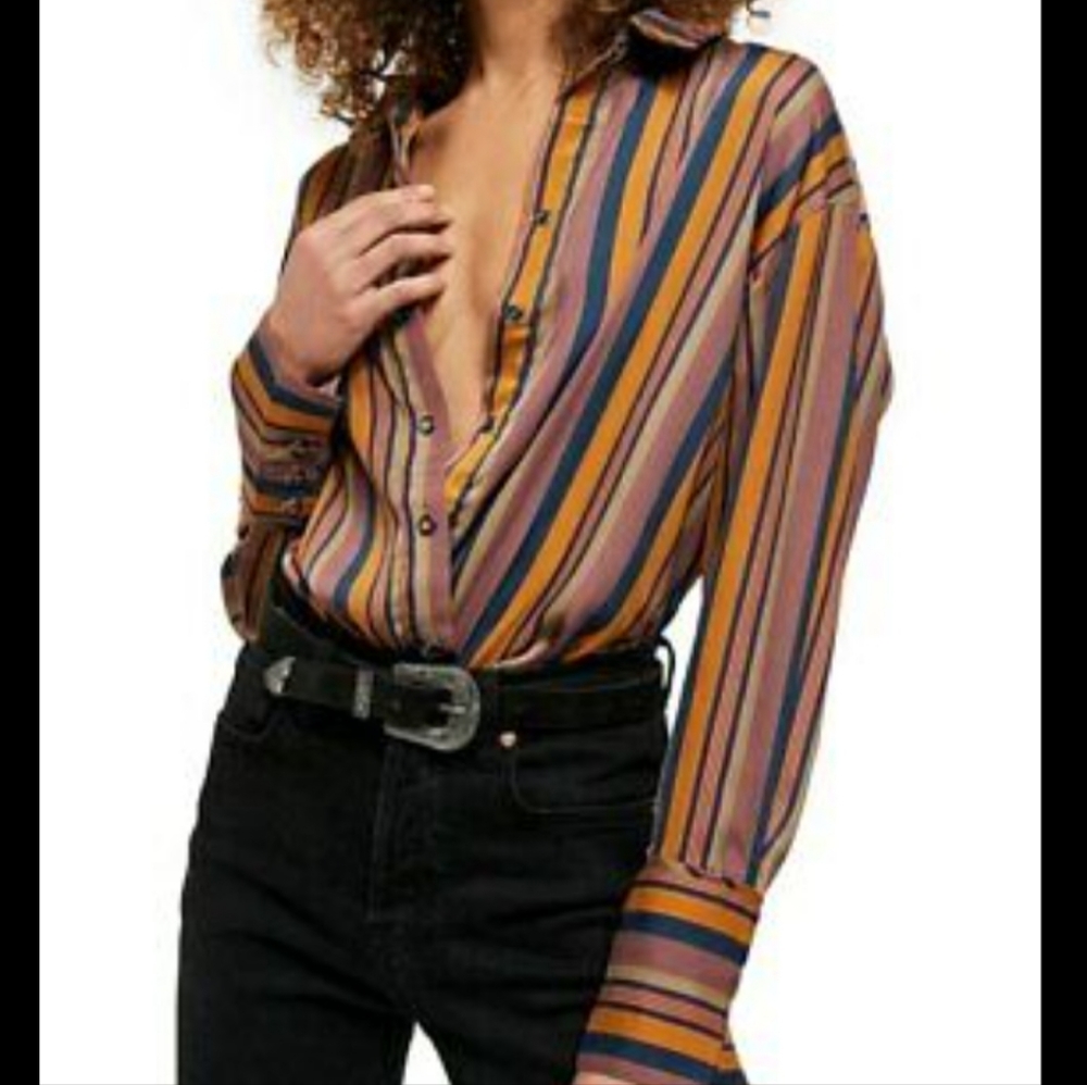 FP Multicolor Stripe Silky Shirt